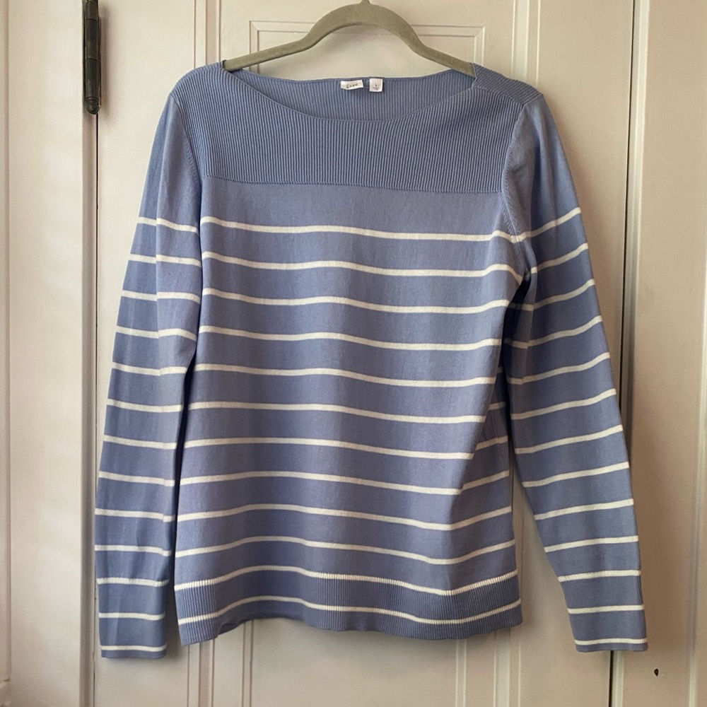 Gap for Good boatneck striped blue and white light cotton sweater L